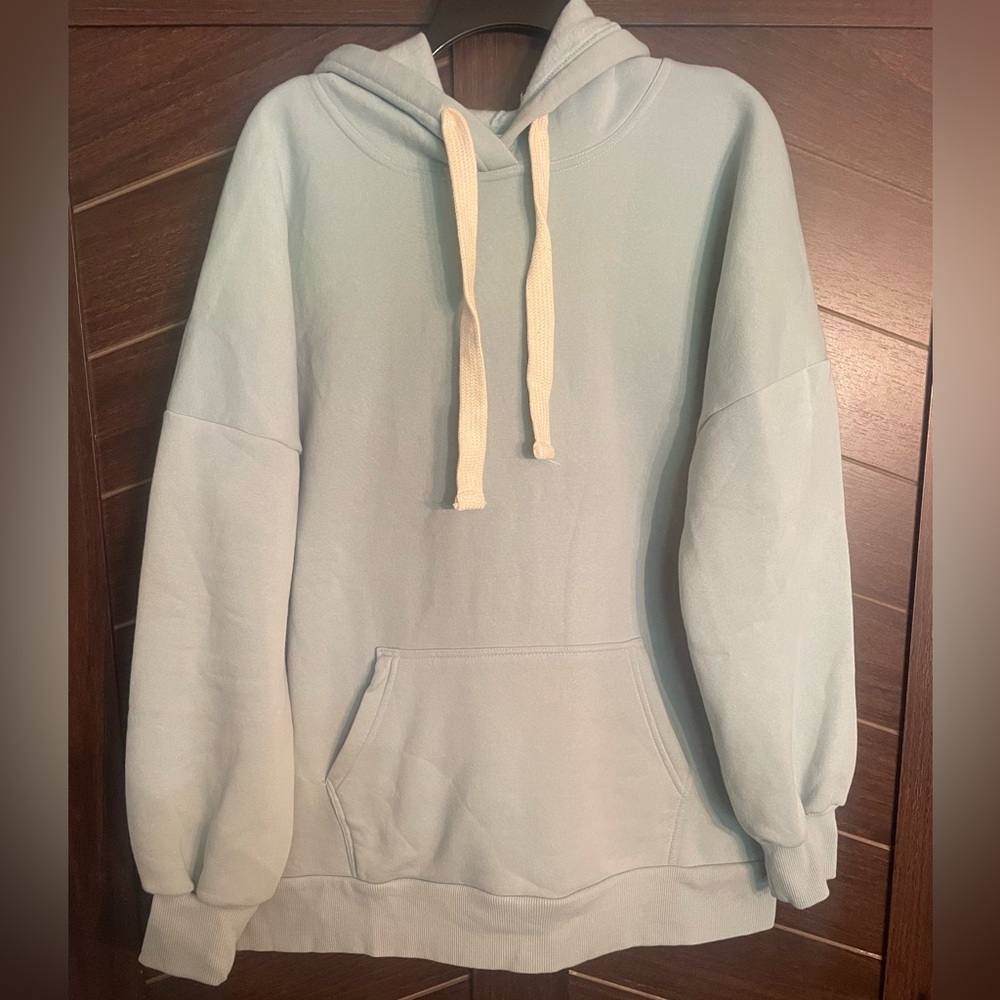 Zenana long line hoodie size large cozy sea foam blue